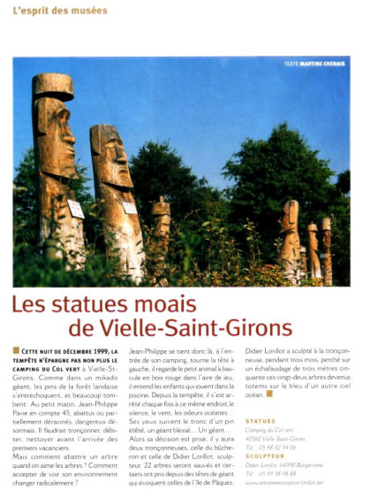 sculpture à la tronçonneuse sur arbre sur pied (suite tempete 1999) 6 mètres